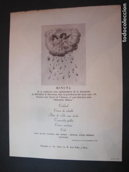 Otros Art&iacute;culos de Coleccionismo en Papel: BARCELONA-ASOCIACION BIBLIOFILIA-A&Ntilde;O 1950-MENU ANTIGUO-SEIX & BARRAL-VER FOTOS-(V-22.723)