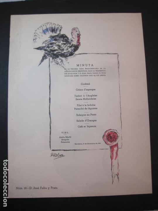 Outros artigos de papel: BARCELONA-ASOCIACION BIBLIOFILOS-A&Ntilde;O 1946-MENU ANTIGUO-VER FOTOS-(V-22.725)
