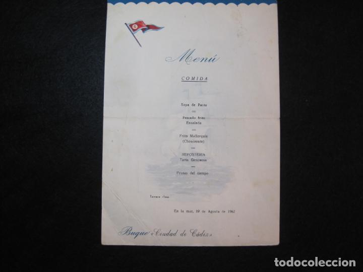 Otros art&iacute;culos de coleccionismo en papel: BARCO BUQUE CIUDAD DE CADIZ-MENU ANTIGUO-AGOSTO 1962-VER FOTOS-(K-2765)