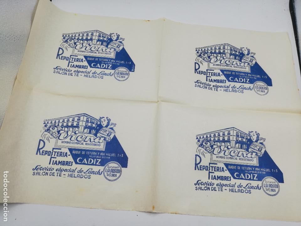 Collectionnisme Papier divers: PLIEGO DE PAPEL DE ENVOLVER. VIENA. RESPOSTERIA FIAMBRES. SUCURSAL LA ROSITA. CADIZ.
