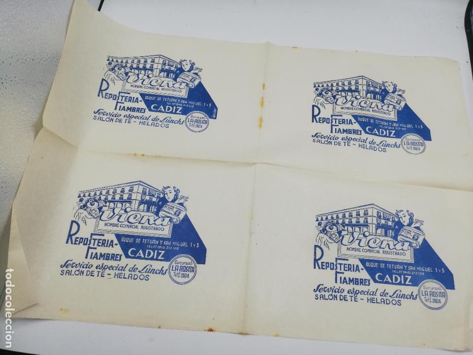 Collectionnisme Papier divers: PLIEGO DE PAPEL DE ENVOLVER. VIENA. RESPOSTERIA FIAMBRES. SUCURSAL LA ROSITA. CADIZ.