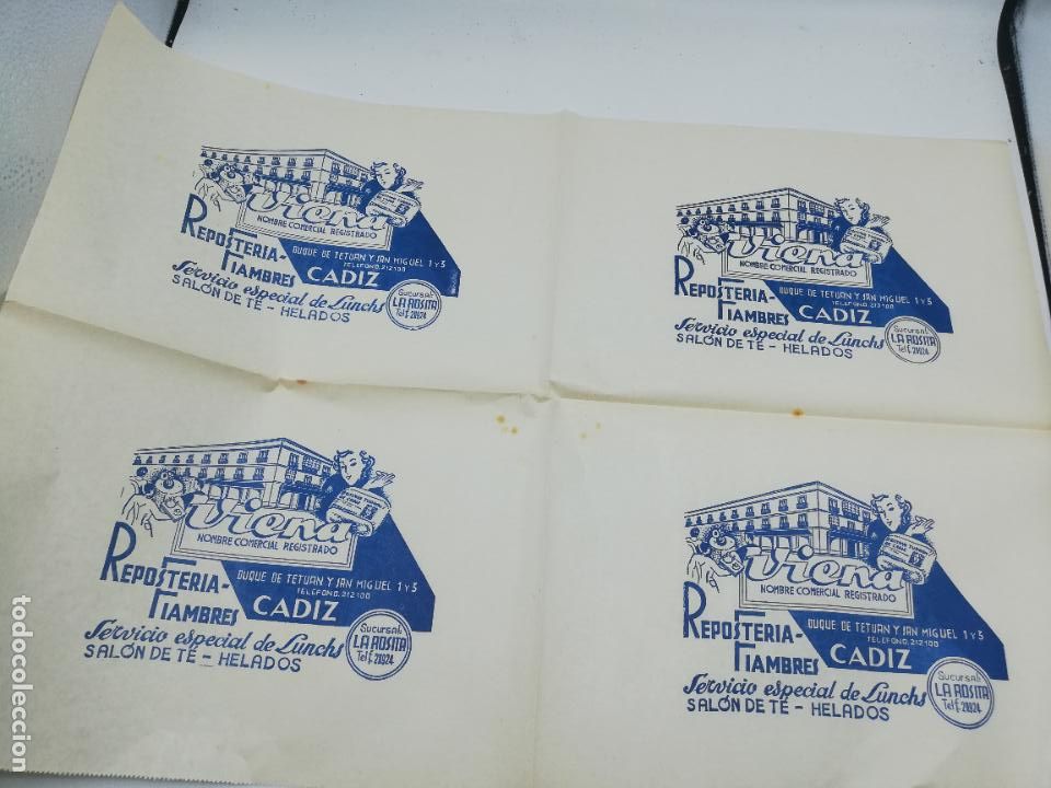 Sammelleidenschaft Andere Papierartikel: PLIEGO DE PAPEL DE ENVOLVER. VIENA. RESPOSTERIA FIAMBRES. SUCURSAL LA ROSITA. CADIZ.