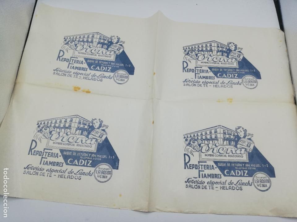 Sammelleidenschaft Andere Papierartikel: PLIEGO DE PAPEL DE ENVOLVER. VIENA. RESPOSTERIA FIAMBRES. SUCURSAL LA ROSITA. CADIZ.