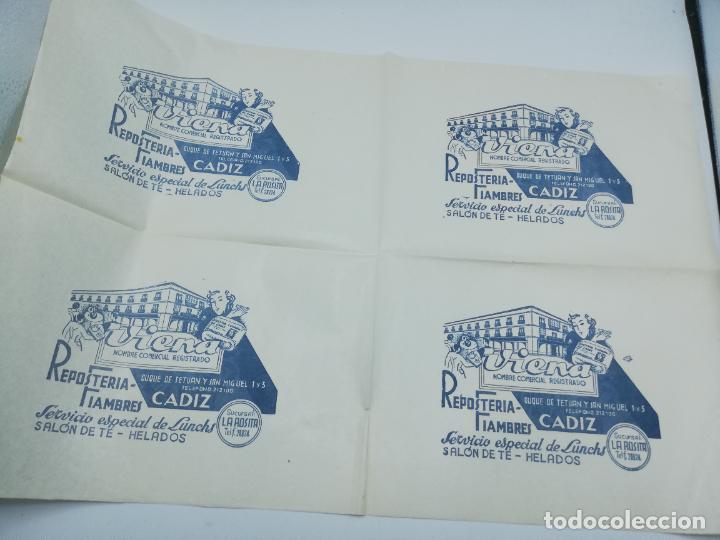 Sammelleidenschaft Andere Papierartikel: PLIEGO DE PAPEL DE ENVOLVER. VIENA. RESPOSTERIA FIAMBRES. SUCURSAL LA ROSITA. CADIZ.