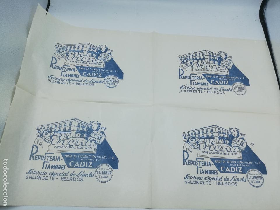 Sammelleidenschaft Andere Papierartikel: PLIEGO DE PAPEL DE ENVOLVER. VIENA. RESPOSTERIA FIAMBRES. SUCURSAL LA ROSITA. CADIZ.