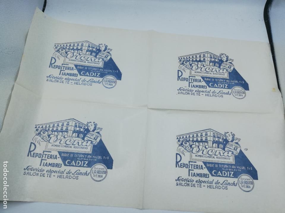 Sammelleidenschaft Andere Papierartikel: PLIEGO DE PAPEL DE ENVOLVER. VIENA. RESPOSTERIA FIAMBRES. SUCURSAL LA ROSITA. CADIZ.