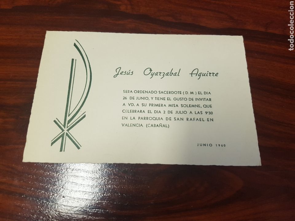 Otros art&iacute;culos de coleccionismo en papel: ORDENACI&Oacute;N SACERDOTE JES&Uacute;S OYARZABAL AGUIRRE VALENCIA CABA&Ntilde;AL 1960