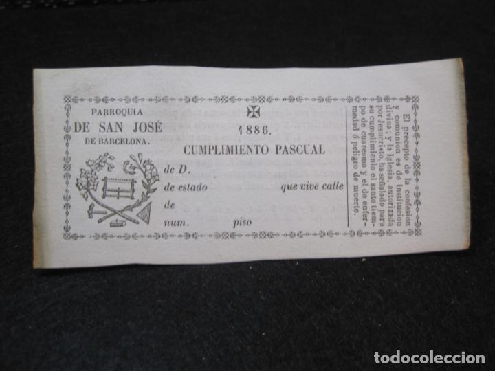 Otros art&iacute;culos de coleccionismo en papel: BARCELONA-PARROQUIA DE SAN JOSE-CUMPLIMIENTO PASCUAL-A&Ntilde;O 1886-VER FOTOS-(80.955)
