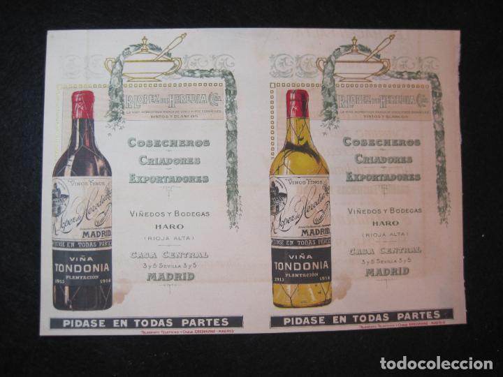 Altri oggetti di carta: R. LOPEZ DE HEREDIA TINTOS Y BLANCOS-PUBLICIDAD ANTIGUA-VER FOTOS-(K-3023)
