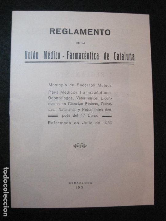 Paper Collecting Others: FARMACIA-UNION MEDICO FARMACEUTICA DE CATALUNYA-REGLAMENTO-BARCELONA A&Ntilde;O 1930-VER FOTOS-(K-3058)