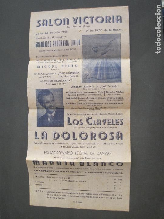 Paper Collecting Others: SANT FELIU DE GUIXOLS-SALON VICTORIA-LOS CLAVELES-LA DOLOROSA-JULIO 1946-PROGRAMA-VER FOTOS-(K-3104)