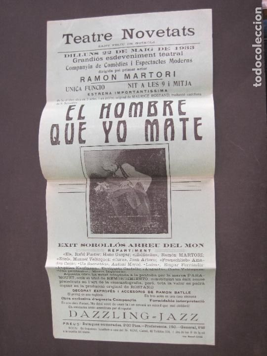 Paper Collecting Others: SANT FELIU DE GUIXOLS-TEATRE NOVETATS-EL HOMBRE QUE YO MATE-MAIG 1933-PROGRAMA-VER FOTOS-(K-3105)
