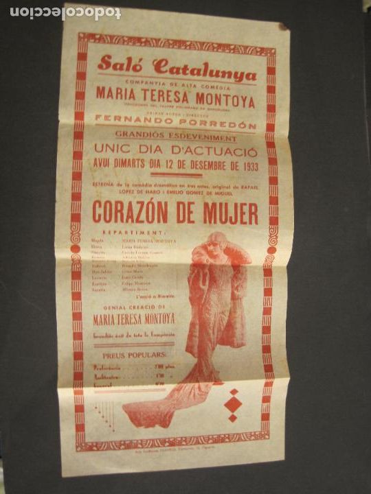 Paper Collecting Others: SALO CATALUNYA-MARIA TERESA MONTOYA-CORAZON DE MUJER-ANY 1933-PROGRAMA-VER FOTOS-(K-3106)