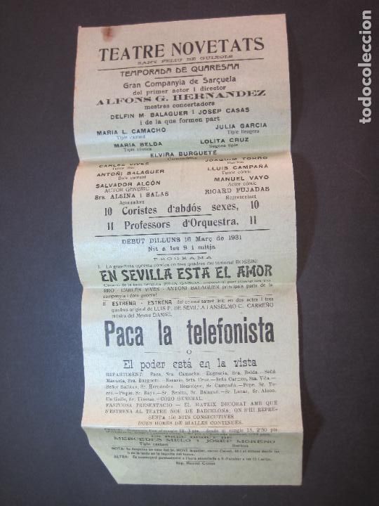 Outros artigos de papel: SANT FELIU DE GUIXOLS-TEATRE NOVETATS-EN SEVILLA ESTA EL AMOR-PACA...-ANY 1931-PROGRAMA-(K-3111)