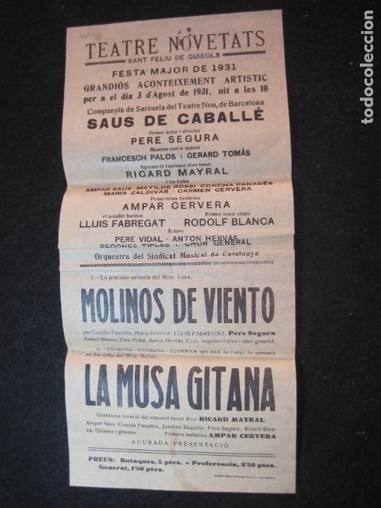 Otros art&iacute;culos de coleccionismo en papel: SANT FELIU DE GUIXOLS-TEATRE NOVETATS-MOLINOS DE VIENTO-LA MUSA GITANA-PROGRAMA ANY 1931-(K-3114)