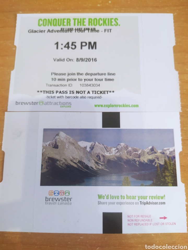 Collectionnisme Papier divers: Ticket reserva. CONQUER THE ROCKIES. Glaciar adventure tour. Canada.