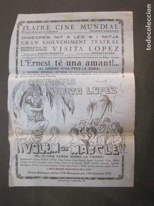 Sammelleidenschaft Andere Papierartikel: SANT FELIU DE GUIXOLS-TEATRE CINE MUNDIAL-VOLEM UN MASCLE-VISITA LOPEZ-PROGRAMA ANYS 20 30-(K-3169)