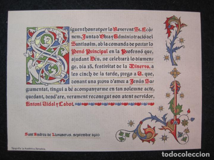 Otros art&iacute;culos de coleccionismo en papel: SANT ANDREU DE LLAVANERAS-INVITACIO-SEPTEMBRE 1910-VER FOTOS-(K-3228)