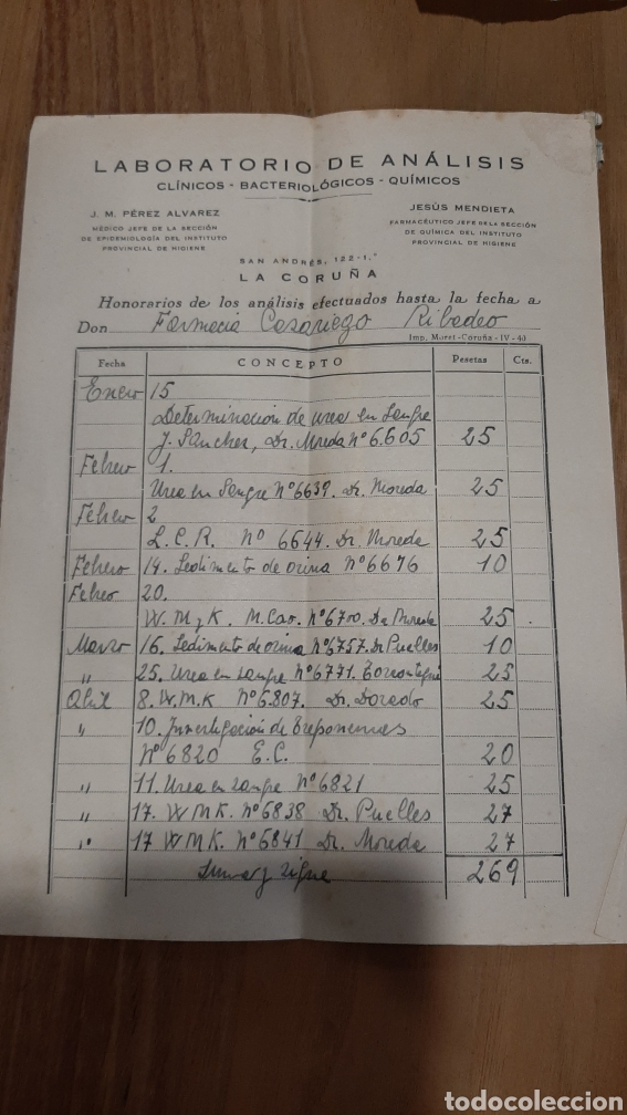 Sammelleidenschaft Andere Papierartikel: LABORATORIO AN&Aacute;LISIS LA CORU&Ntilde;A PARA FARMACIA CASARIEGO RIBADEO LUGO