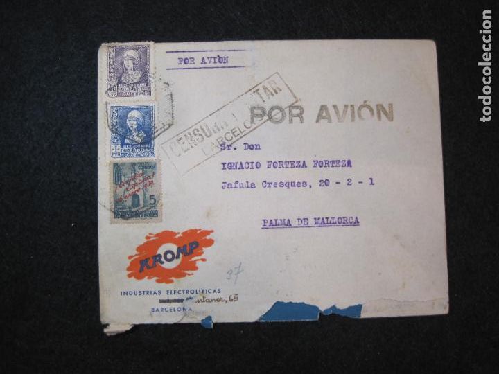 Outros artigos de papel: BARCELONA-KROMP-INDUSTRIAS ELECTROLITICAS-SOBRE SELLO CENSURA MILITAR POR AVION-VER FOTOS-(K-3299)