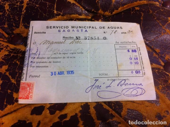 Outros artigos de papel: SERVICIO MUNICIPAL DE AGUAS. FERROL, 1935. MEDIDAS: 14 X 10CM