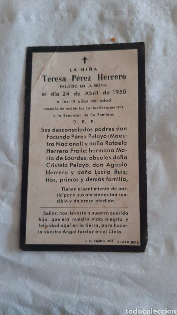 Collectionnisme Papier divers: 1950 IMPRESI&Oacute;N DIARIO D&Iacute;A SERNA ESTAMPA RELIGIOSA RECORDATORIO