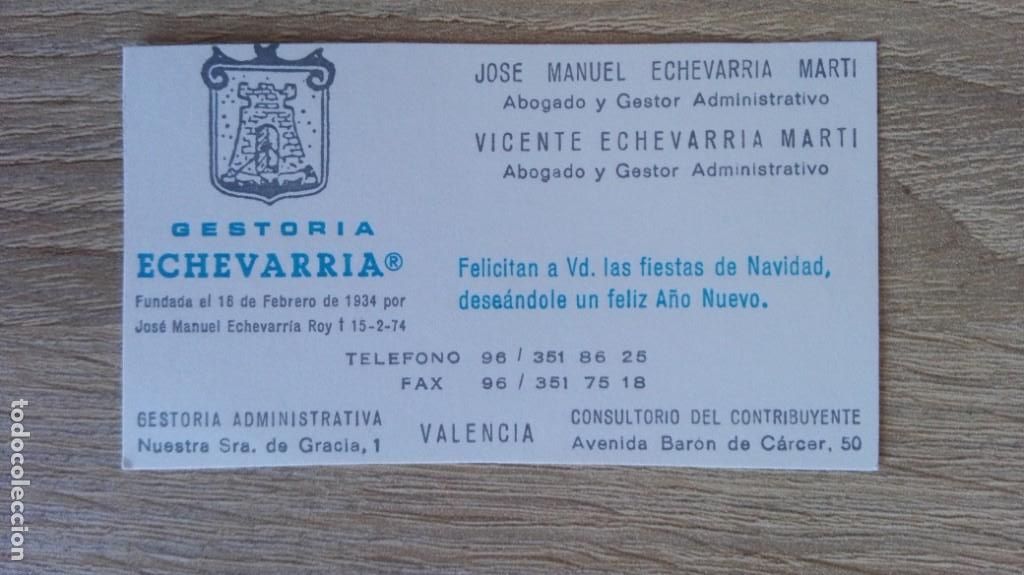 Sammelleidenschaft Andere Papierartikel: TARJETA VISITA DE GESTOR&Iacute;A ECHEVARR&Iacute;A (VAL&Egrave;NCIA)-A&Ntilde;OS 90.