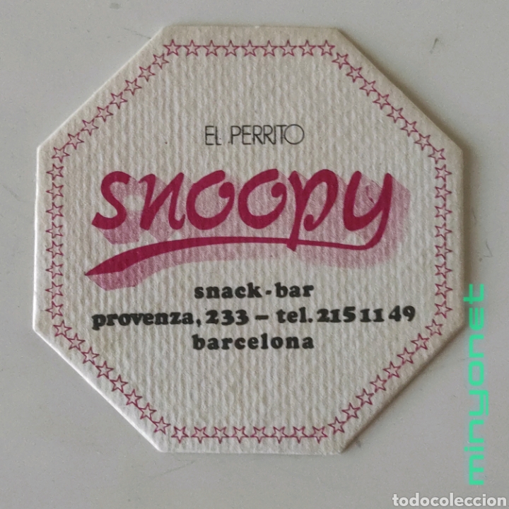 Otros Art&iacute;culos de Coleccionismo en Papel: Posavasos Snack Bar El perrito Snoopy Barcelona