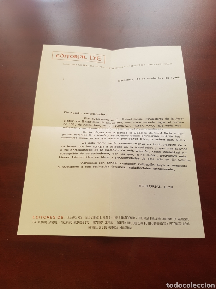 Otros art&iacute;culos de coleccionismo en papel: CARTA EDITORIAL LYE BARCELONA 1968