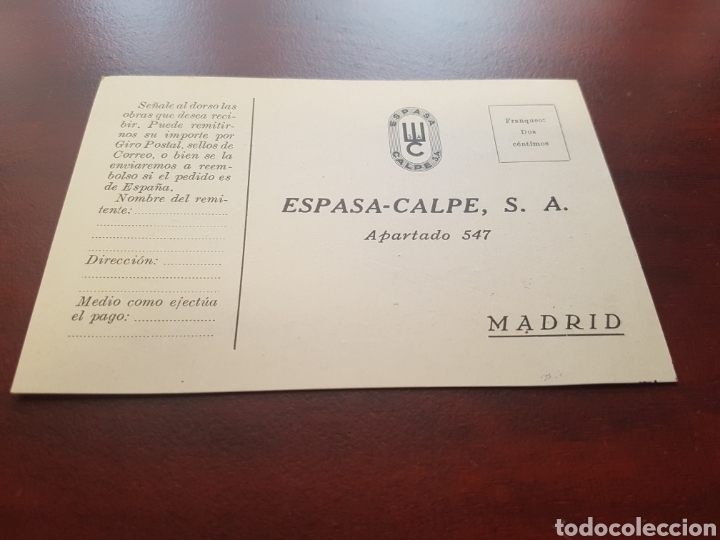 Otros art&iacute;culos de coleccionismo en papel: ESPASA-CALP&Eacute; S.A. MADRID TARJETA