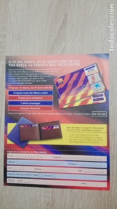 Sammelleidenschaft Andere Papierartikel: PROPAGANDA TARJETA VISA BAR&Ccedil;A. CATAL&Agrave; I CASTELLANO.IMPRESO SOLICITUD SIN CUMPLIMENTAR-A&Ntilde;O 1995.