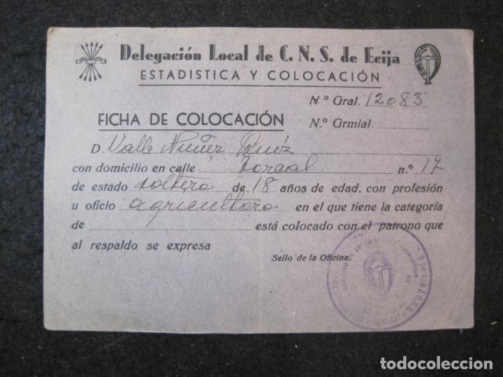 Otros art&iacute;culos de coleccionismo en papel: DELEGACION LOCAL DE C.N.S. DE ECIJA-FICHA DE COLOCACION-A&Ntilde;OS 40-VER FOTOS-(K-3713)