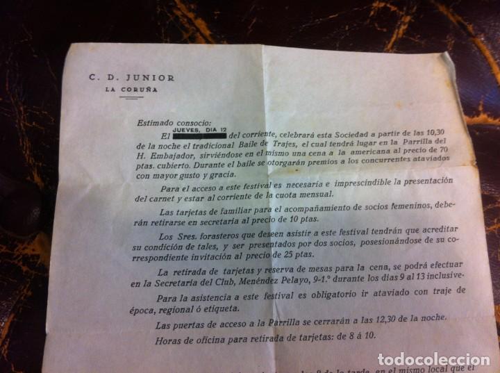 Collectionnisme Papier divers: C.D. JUNIOR. CORU&Ntilde;A. BAILE DE TRAJES EN HOTEL EMBAJADOR. 1953. INVITACI&Oacute;N 21 X 15,5CM
