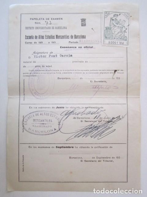 Otros Art&iacute;culos de Coleccionismo en Papel: PAPELETA DE EXAMEN ALTOS ESTUDIOS MERCANTILES DE BARCELONA CURSO 1934