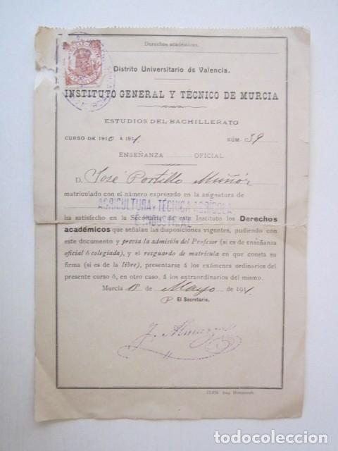 Otros Art&iacute;culos de Coleccionismo en Papel: DOCUMENTO DE PAGO DE MATRICULA EN AGRICULTURA Y TECNICA AGRICOLA 1911