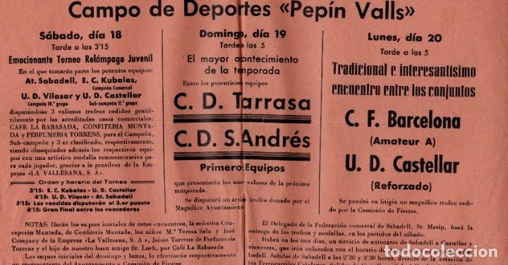 Otros art&iacute;culos de coleccionismo en papel: Castellar del Vall&egrave;s. Fiesta Mayor 1956. Campo de Deportes. Futbol