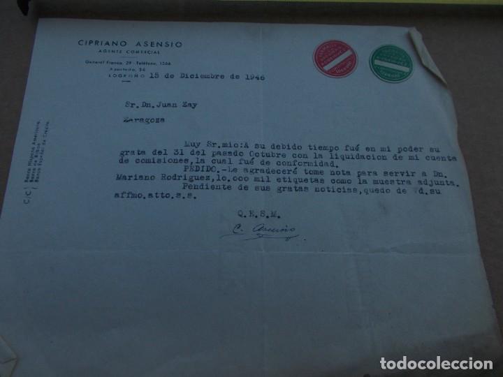 Paper Collecting Others: ANTIGUO PAPEL DE CIPRIANO ASENSIO AGENTE COMERCIAL CON ETIQUETAS DE FARMACIA