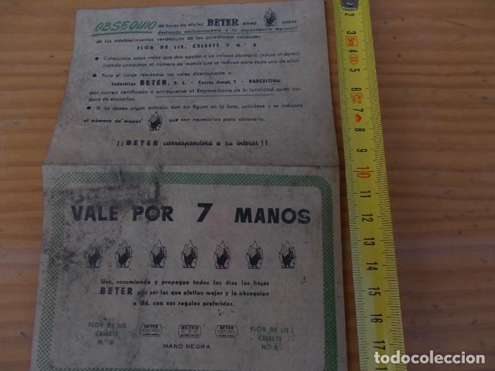 Paper Collecting Others: ANTIGUO PAPEL DE, OBSEQUIO DE HOJAS DE AFEITAR BETER, MANO NEGRA