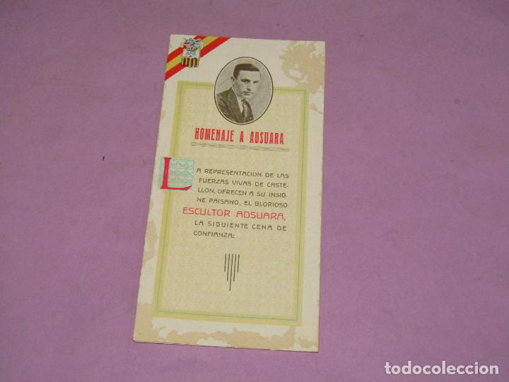 Otros Art&iacute;culos de Coleccionismo en Papel: Antiguo Tr&iacute;ptico Cena HOMENAJE al Glorioso Escultor ADSUARA en la Pergola de Ribalta a&ntilde;o 1929