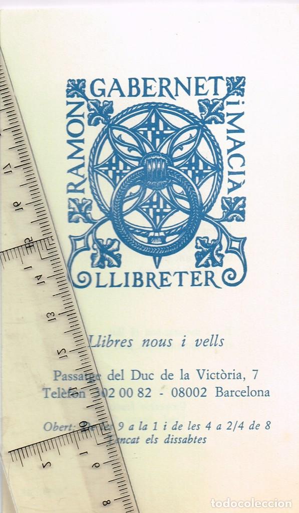 Otros Art&iacute;culos de Coleccionismo en Papel: 1988 TARJET&Oacute;N Ram&oacute;n Gabernet i Maci&agrave; Llibreter - Proverbis francesos traduits per En Josep Carner