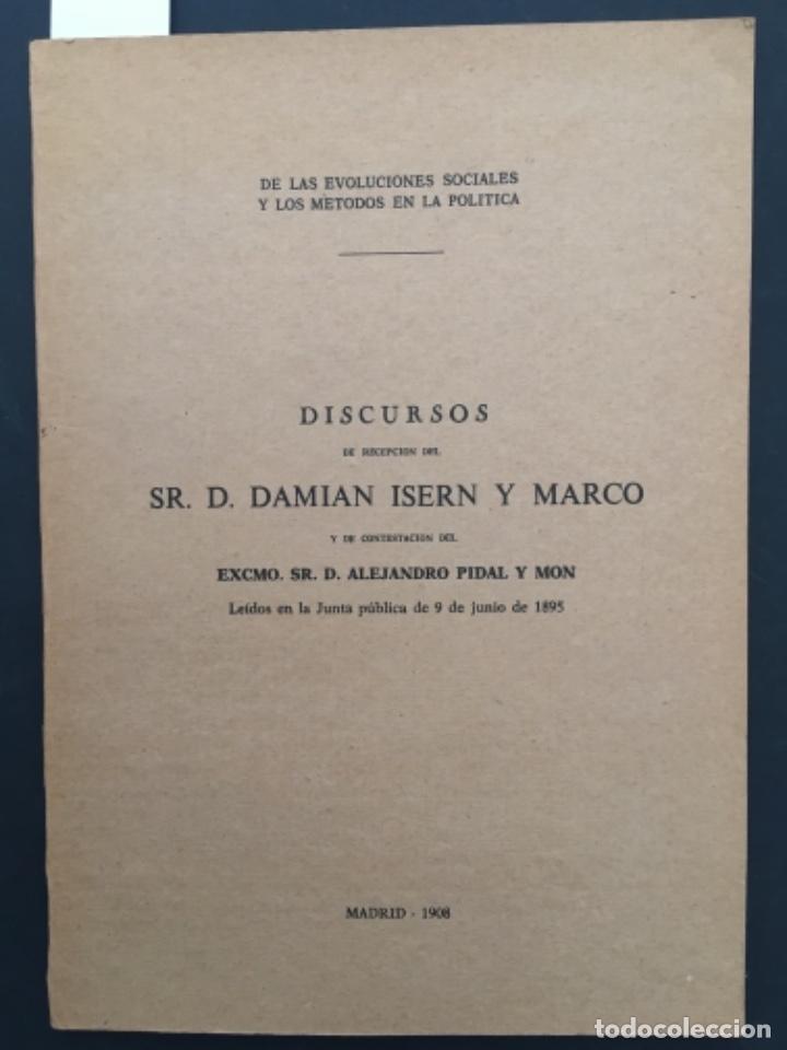 Otros art&iacute;culos de coleccionismo en papel: DISCURSOS DE DAMIAN ISERN MARCO CONTESTACION A ALEJANDRO PIDAL Y MON, 1908