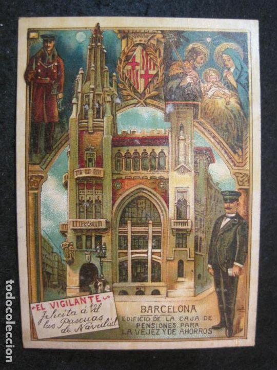 Paper Collecting Others: EL VIGILANTE-BARCELONA-EDIFICIO CAJA DE PENSIONES-FELICITACION ANTIGUA DE NAVIDAD-VER FOTOS-(82.860)