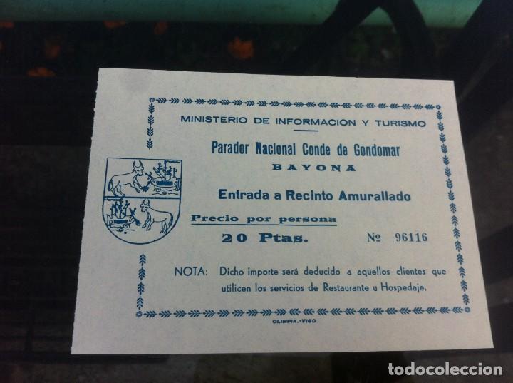 Outros artigos de papel: PARADOR NACIONAL CONDE DE GONDOMAR, BAYONA. ENTRADA A RECINTO AMURALLADO. 13 X 10CM