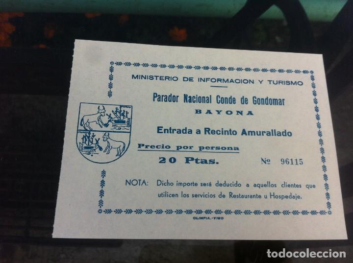 Outros artigos de papel: PARADOR NACIONAL CONDE DE GONDOMAR, BAYONA. ENTRADA A RECINTO AMURALLADO. 13 X 10CM