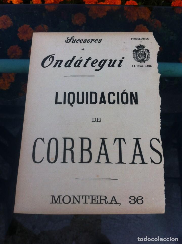 Paper Collecting Others: HOJA ANUNCIO SUCESORES DE OND&Aacute;TEGUI. LIQUIDACI&Oacute;N DE CORBATAS. MADRID. 27 X 18CM