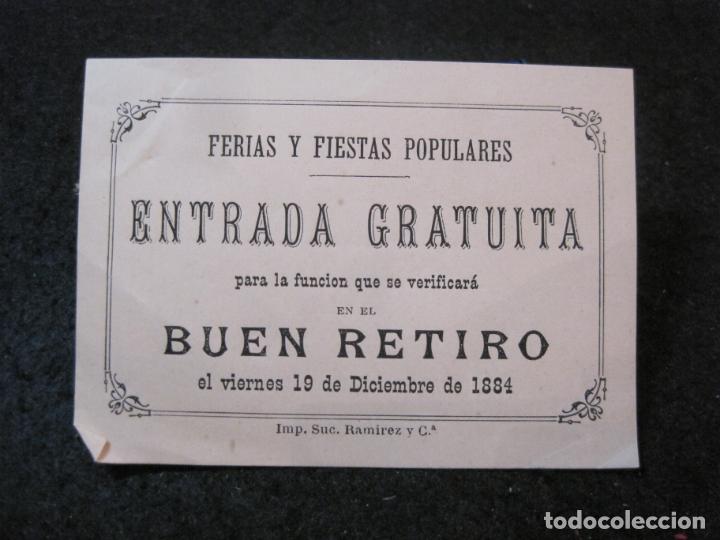 Sammelleidenschaft Andere Papierartikel: FERIAS Y FIESTAS POPULARES-ENTRADA GRATUITA-FUNCION EN EL BUEN RETIRO-A&Ntilde;O 1884-VER FOTOS-(83.039)