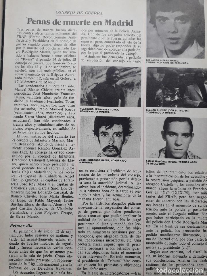Otros art&iacute;culos de coleccionismo en papel: PENAS DE MUERTE A BLANVO CHIVITE, BAENA Y FERNANDEZ TOVAR FRAP. RECORTE CAMBIO 16. SEPTIEMBRE 1975