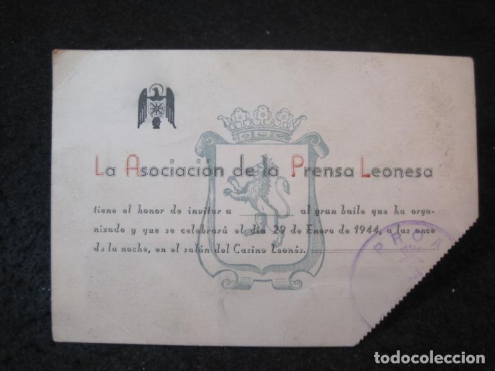 Collectionnisme Papier divers: ASOCIACION DE LA PRENSA LEONESA-INVITACION GRAN BAILE-CASINO LEONES-A&Ntilde;O 1944-VER FOTOS-(83.330)