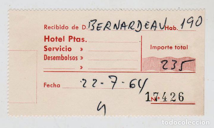 Otros art&iacute;culos de coleccionismo en papel: TICKET HOTEL - A&Ntilde;O 1964 - PERFECTO ESTADO