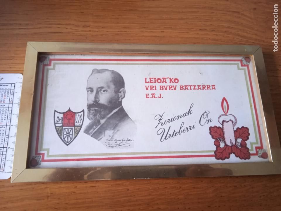 Otros Art&iacute;culos de Coleccionismo en Papel: Sabino Arana. PNV, Leioa, Vizcaya. Leioa&acute;ko Uri Buru Batzarra. Cartelito de felicitaci&oacute;n enmarcado